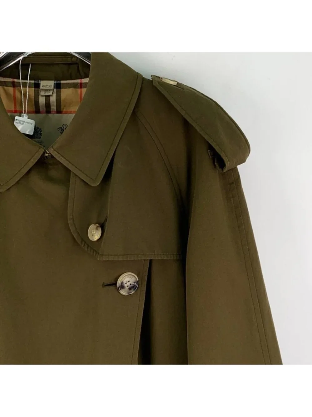 Burberry Dark Green Cotton Double-Breasted Belted Trench Coat - Picture 3 of 7